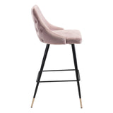 30" Pink And Black Velvet And Steel Bar Height Bar Chair - Homeroots