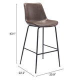 31 " Brown And Black Steel Low Back Bar Height Bar Chair - Homeroots