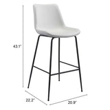 31" White And Black Steel Low Back Bar Height Bar Chair - Homeroots
