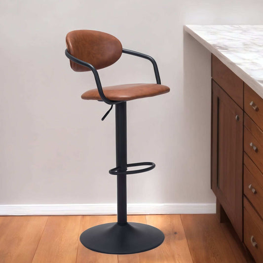 Adjustable Height Brown And Black Steel Swivel Low Back Counter Height Bar Chair - Homeroots - Flyclothing LLC