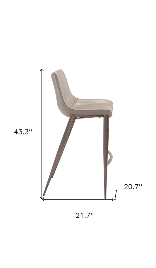 Set of Two 30" Gray And Brown Steel Low Back Bar Height Bar Chairs - Homeroots