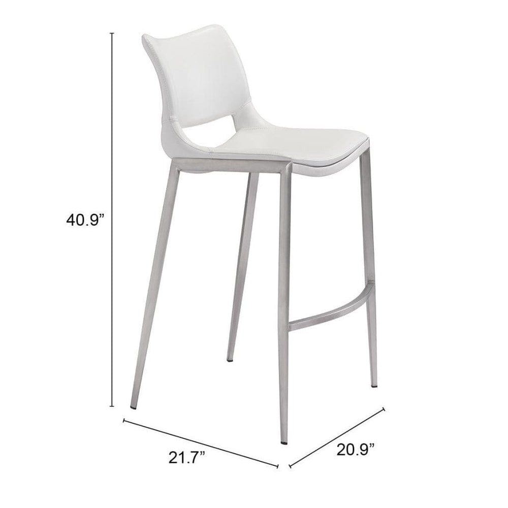 Set of Two 29" White And Silver Steel Low Back Bar Height Bar Chairs - Homeroots - Flyclothing LLC