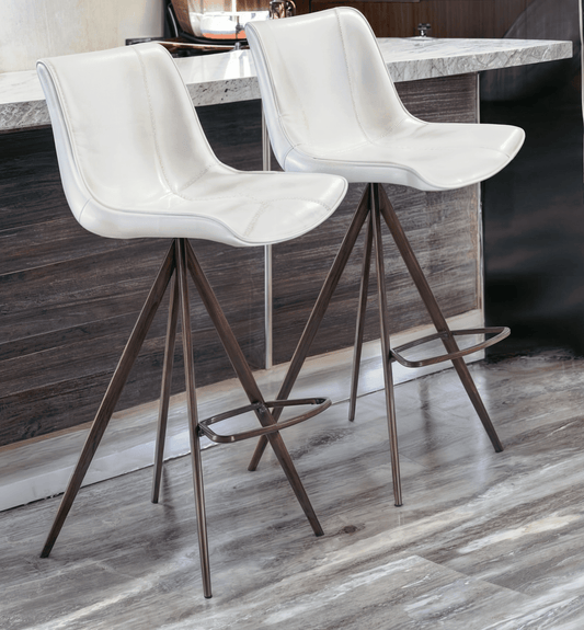 Set of Two 29" White And Black Steel Low Back Bar Height Bar Chairs - Homeroots