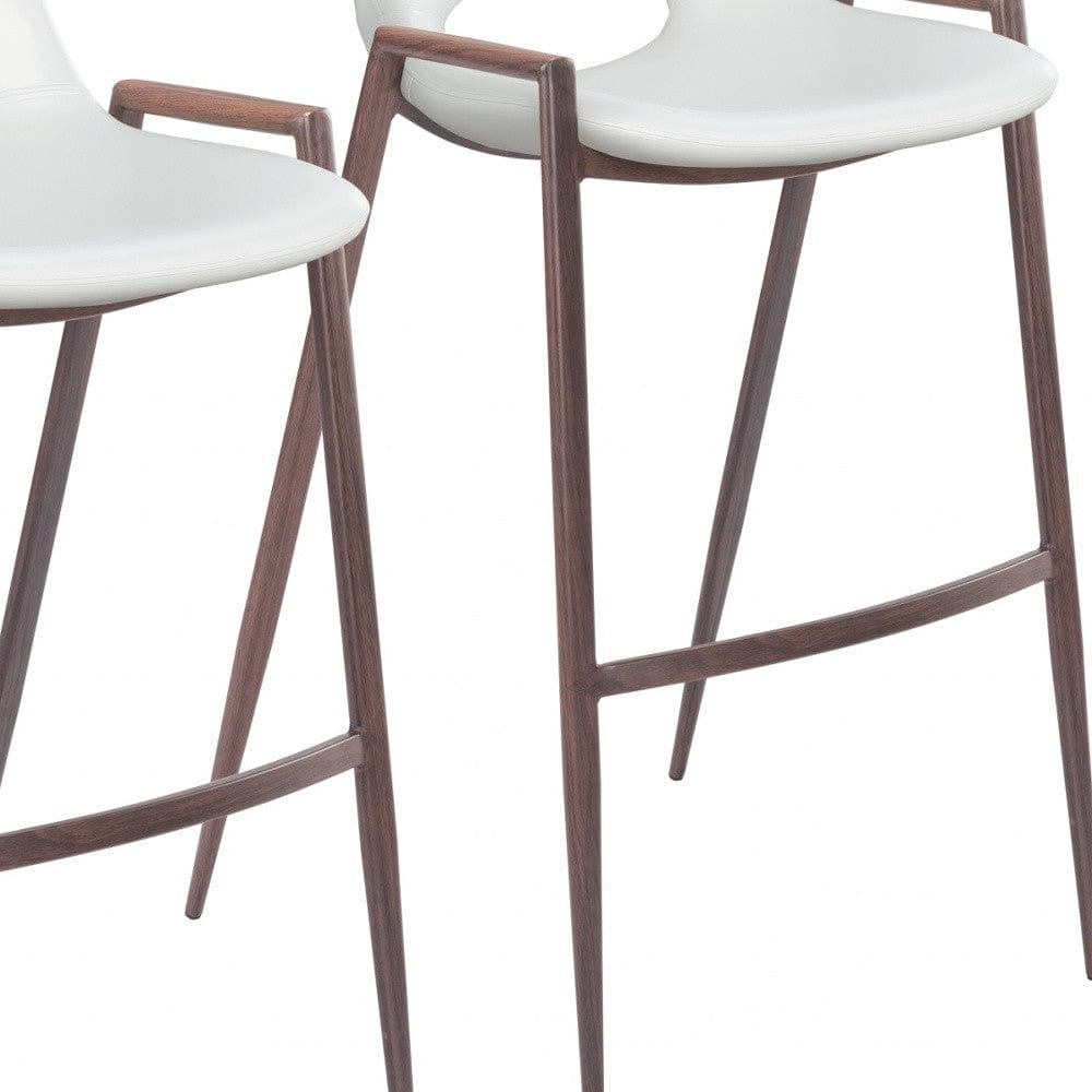 Set of Two 29" White And Brown Steel Low Back Bar Height Bar Chairs - Homeroots - Flyclothing LLC