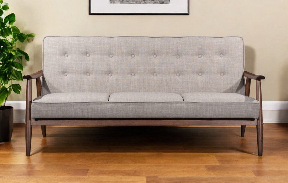 69" Beige Polyester Sofa With Brown Legs - Homeroots - Flyclothing LLC