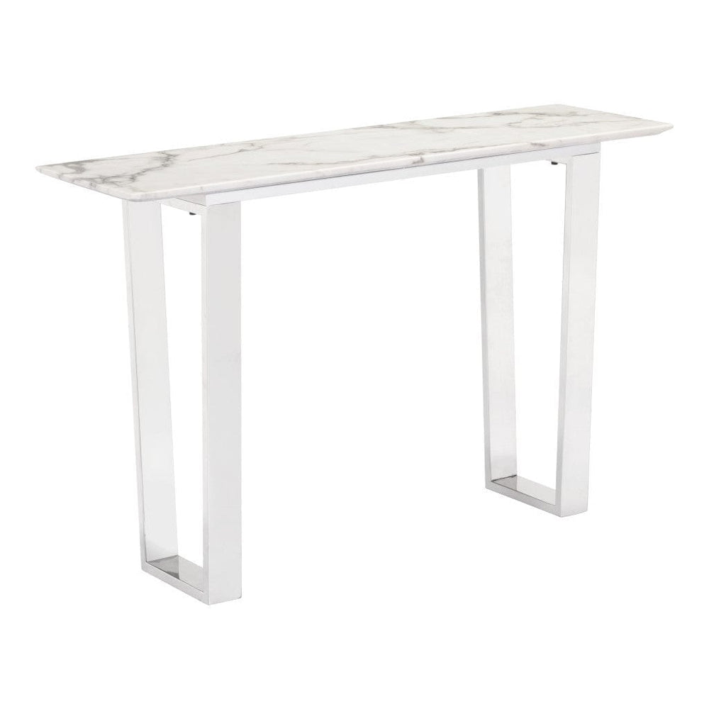 47" White and Silver Faux Marble Sled Console Table - Homeroots - Flyclothing LLC