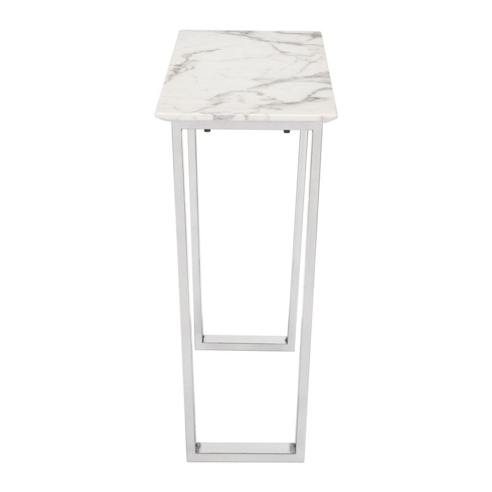 47" White and Silver Faux Marble Sled Console Table - Homeroots - Flyclothing LLC