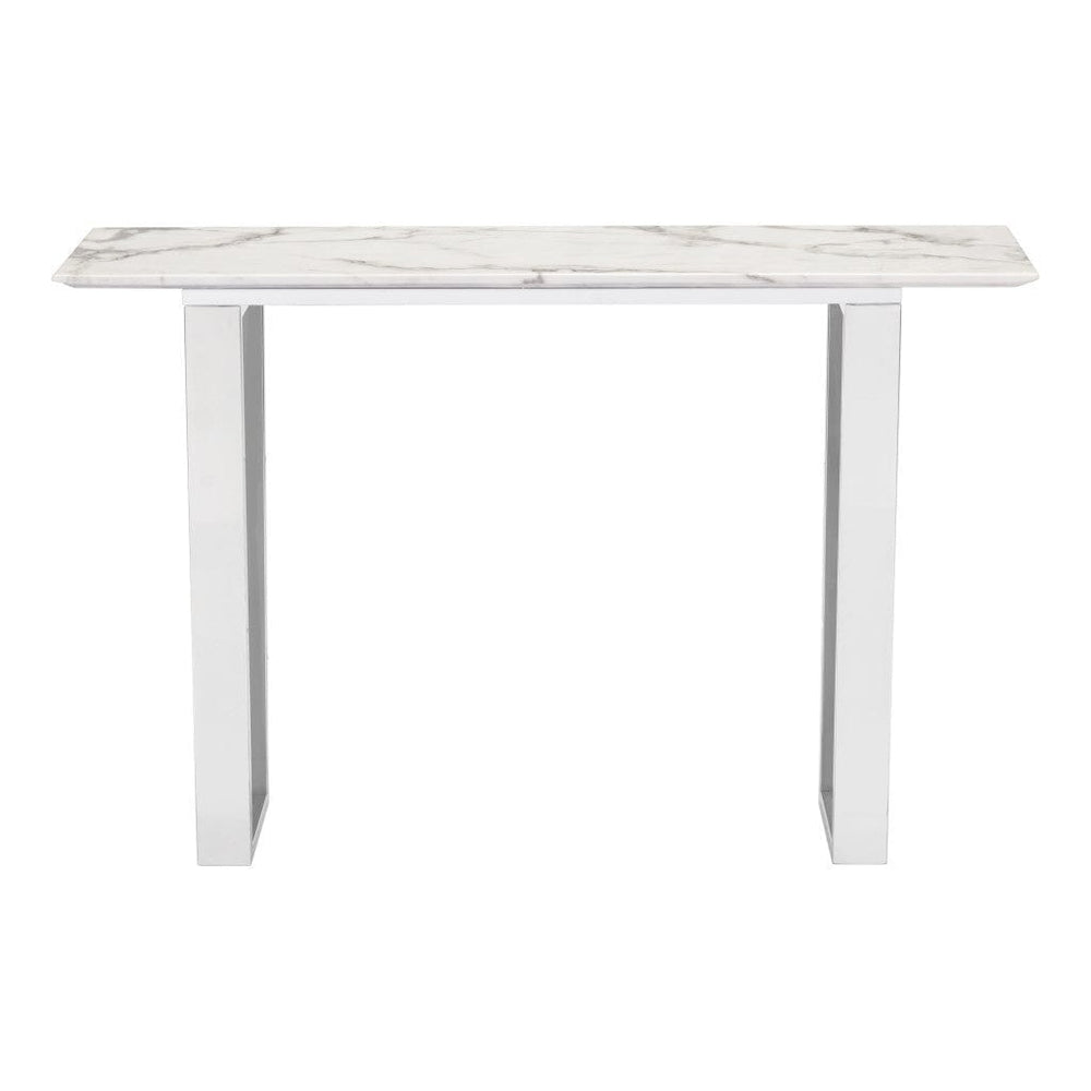 47" White and Silver Faux Marble Sled Console Table - Homeroots - Flyclothing LLC