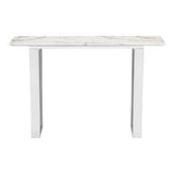 47" White and Silver Faux Marble Sled Console Table - Homeroots - Flyclothing LLC
