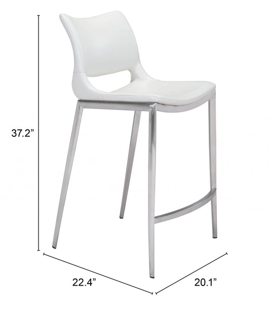 Set of Two 25" White And Silver Steel Low Back Counter Height Bar Chairs - Homeroots