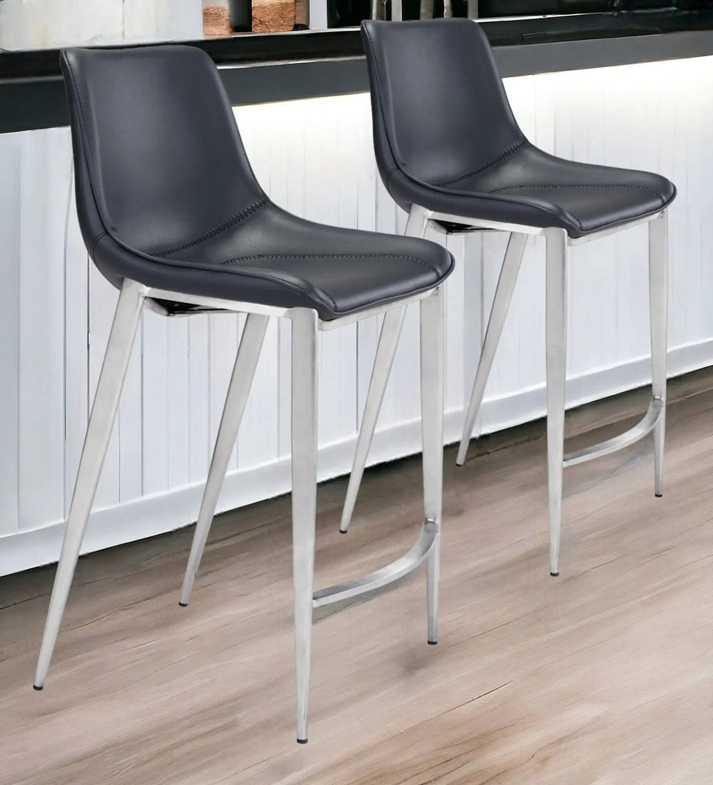 Set of Two 26" Black And Silver Steel Low Back Counter Height Bar Chairs - Homeroots - Flyclothing LLC
