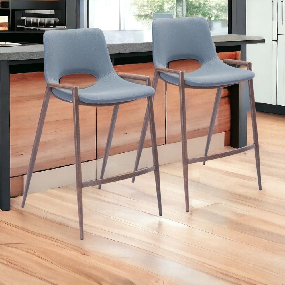 Set of Two 26" Gray And Brown Steel Low Back Counter Height Bar Chairs - Homeroots - Flyclothing LLC