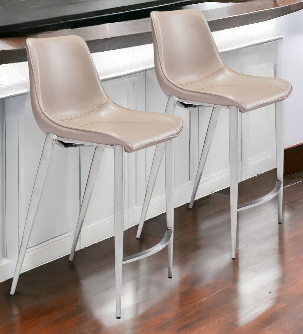 Set of Two 26" Gray And Silver Steel Low Back Counter Height Bar Chairs - Homeroots - Flyclothing LLC