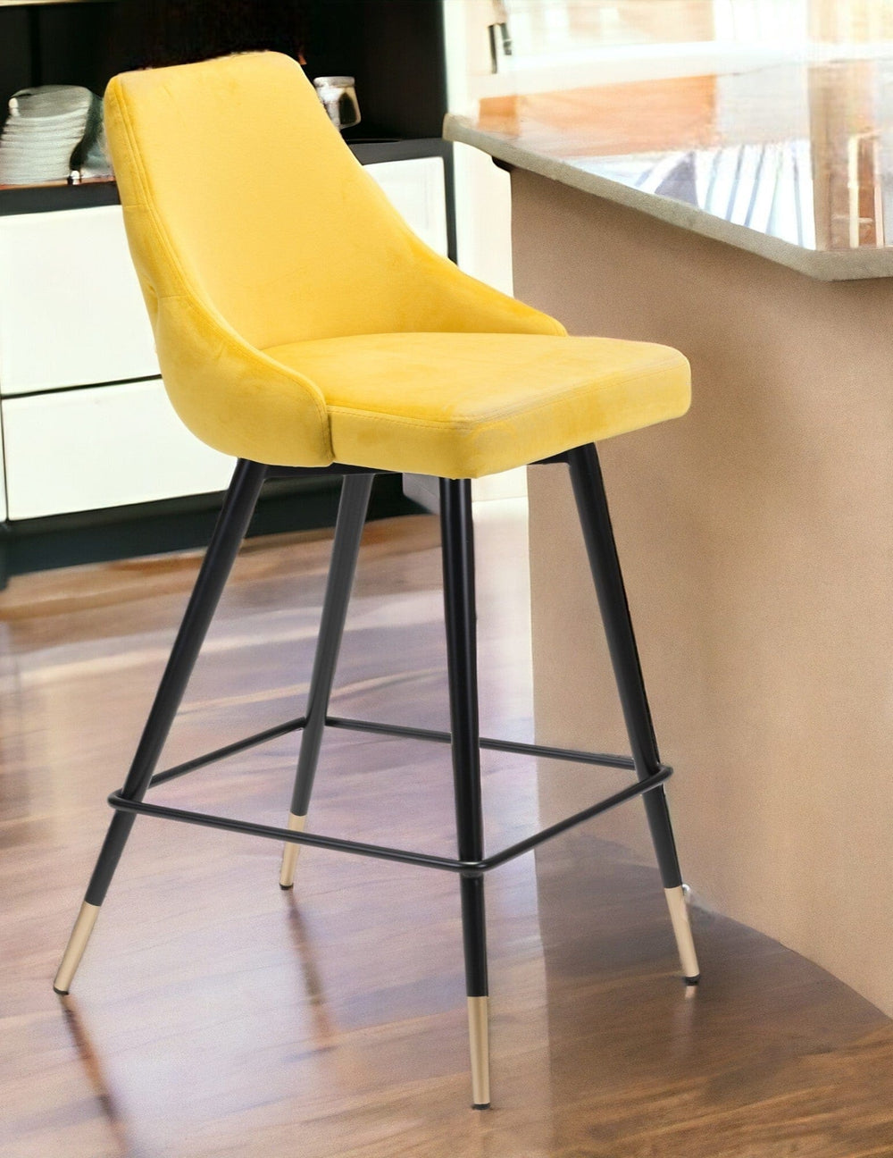 26" Yellow And Black Steel Low Back Counter Height Bar Chair - Homeroots