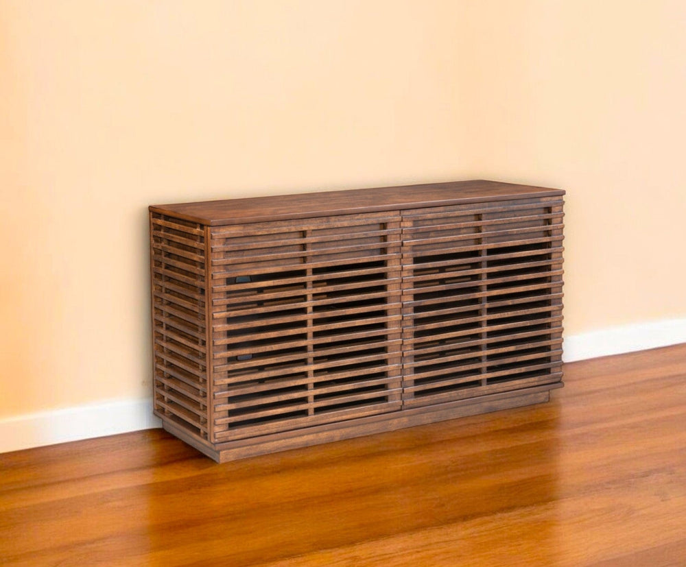 54" Walnut Modern Retro Grooves TV Media Center - Homeroots