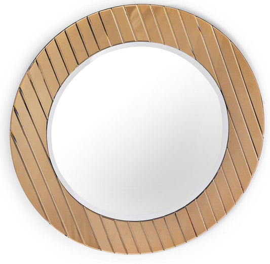 35" Gold Round Glass Framed Accent Mirror - Homeroots