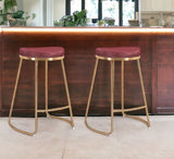 Set of Two 26" Red And Gold Stainless Steel Backless Counter Height Bar Chairs - Homeroots