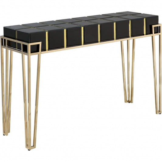 47" Black and Gold Mirrored Glass Console Table - Homeroots
