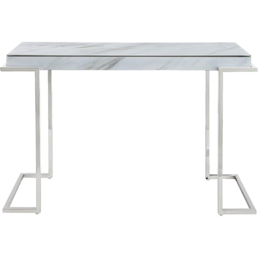 46" White and Silver Genuine Marble Sled Console Table - Homeroots