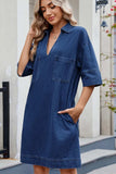 Johnny Collar Half Sleeve Denim Dress - Trendsi - Flyclothing LLC