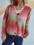 Gradient Heart Shape Button V-Neck Cardigan - Trendsi - Flyclothing LLC