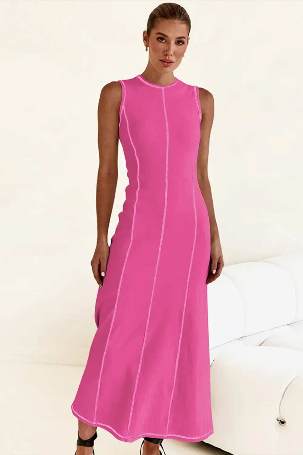 Contrast Stitching Maxi Tank Dress - Trendsi - Flyclothing LLC