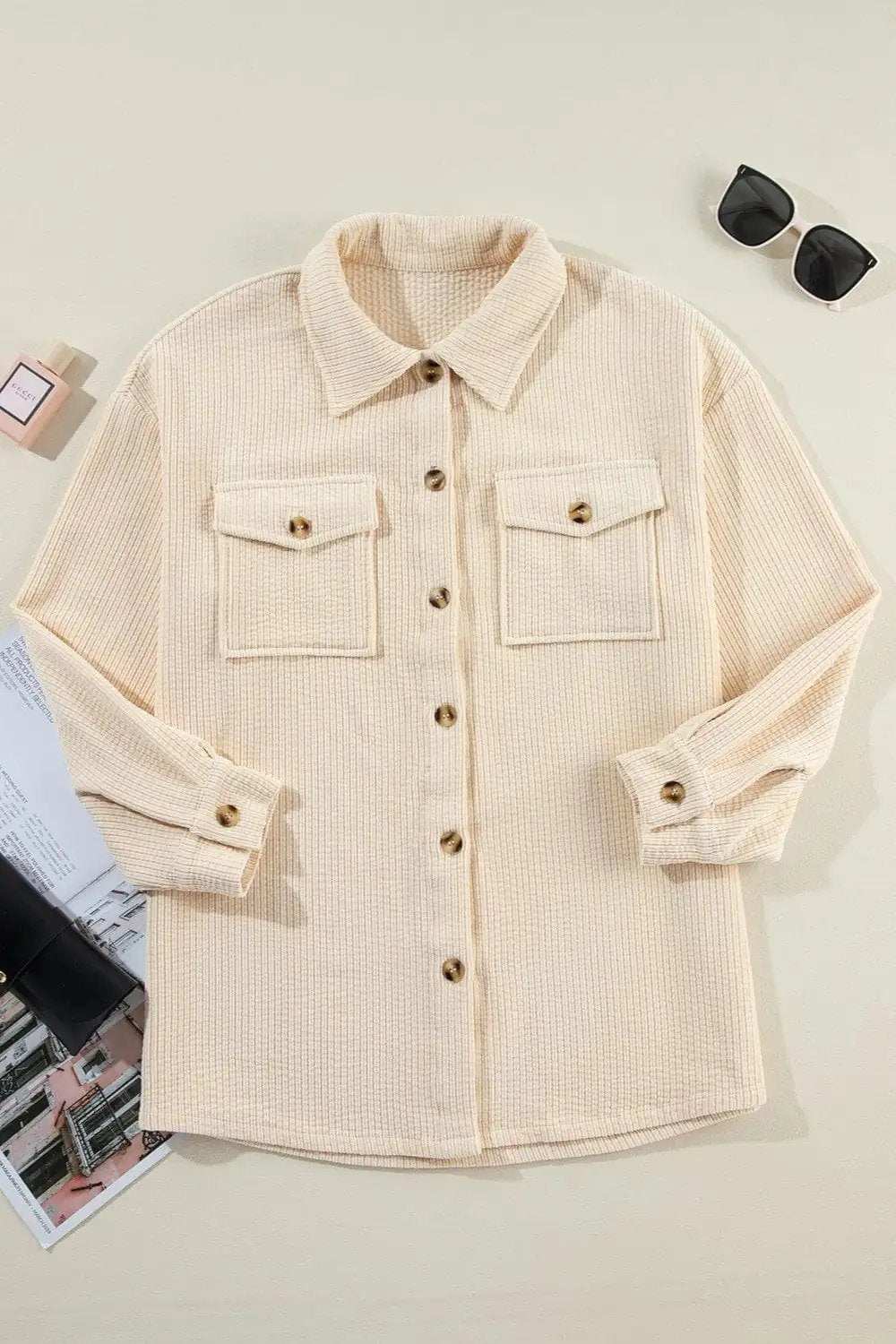 Pocketed Button Up Dropped Shoulder Shacket - Trendsi - Flyclothing LLC