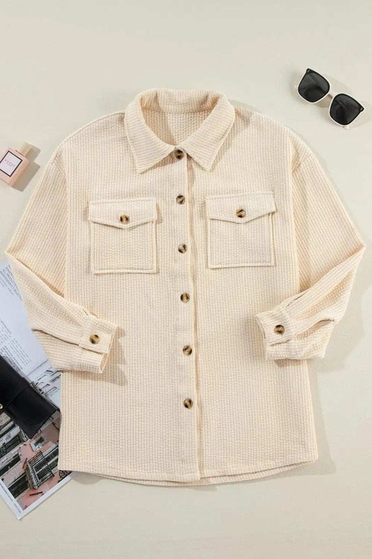 Pocketed Button Up Dropped Shoulder Shacket - Trendsi - Flyclothing LLC