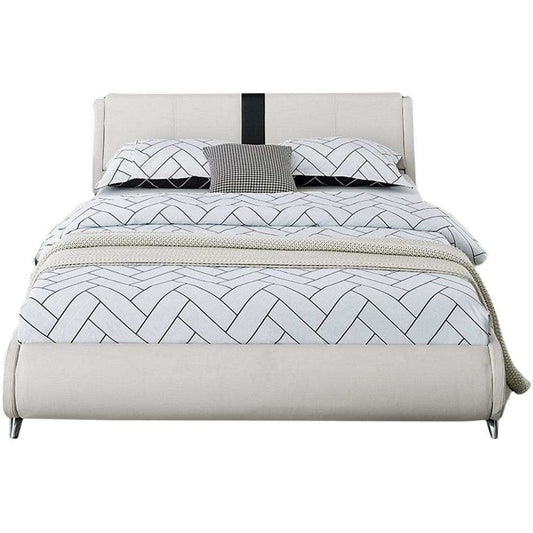 White Solid and Manufactured Wood Queen Upholstered Faux Leather Bed Frame - Homeroots - Flyclothing LLC