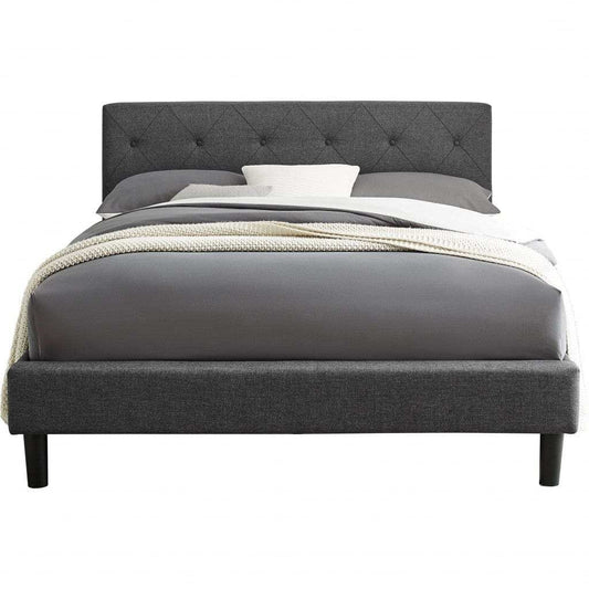 Gray Solid and Manufactured Wood Queen Upholstered Polyester Blend Bed Frame - Homeroots - Flyclothing LLC