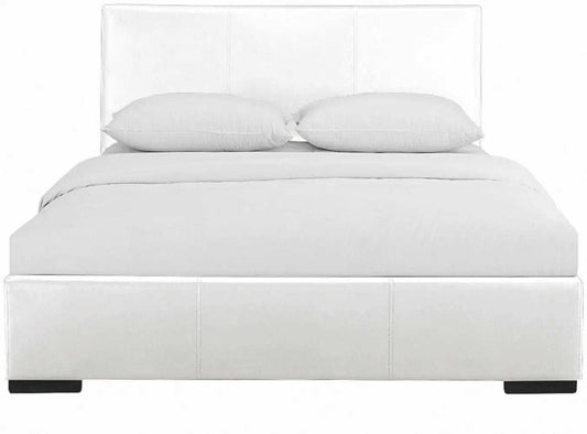 White Solid and Manufactured Wood Queen Upholstered Faux Leather Bed Frame - Homeroots - Flyclothing LLC