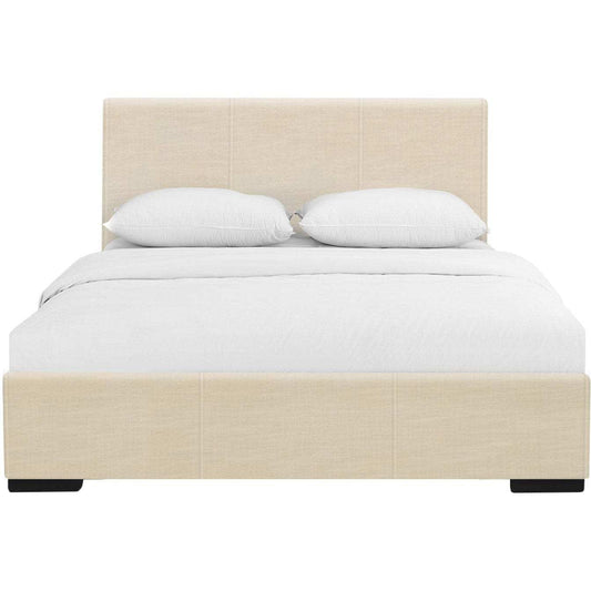Beige Solid and Manufactured Wood Queen Upholstered Faux Leather Bed Frame - Homeroots - Flyclothing LLC