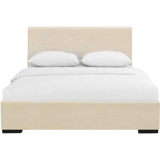 Beige Solid and Manufactured Wood King Upholstered Faux Leather Bed Frame - Homeroots - Flyclothing LLC