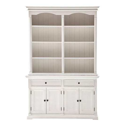 87" White Wood Sideboard with Hutch and Two Drawers - Homeroots