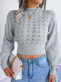Openwork Mock Neck Long Sleeve Cropped Sweater - Trendsi - Flyclothing LLC