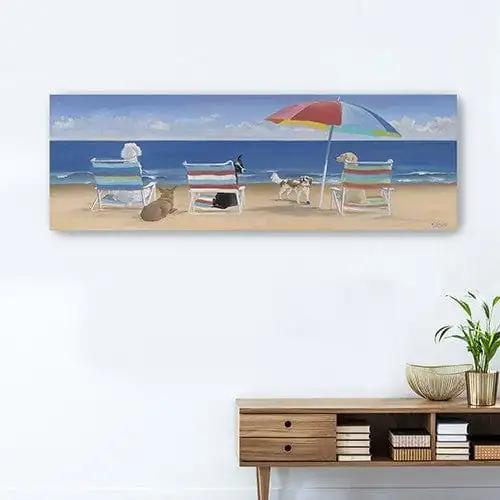 60" x 20" Dogs Perfect Beach Day Canvas Wall Art - Homeroots