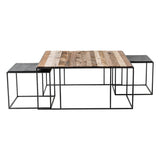Set of Three 39" Brown And Black Solid Wood And Iron Square Nested Coffee Tables - Homeroots - Flyclothing LLC