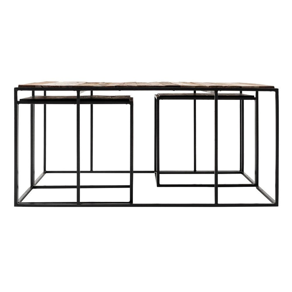 Set of Three 39" Brown And Black Solid Wood And Iron Square Nested Coffee Tables - Homeroots - Flyclothing LLC