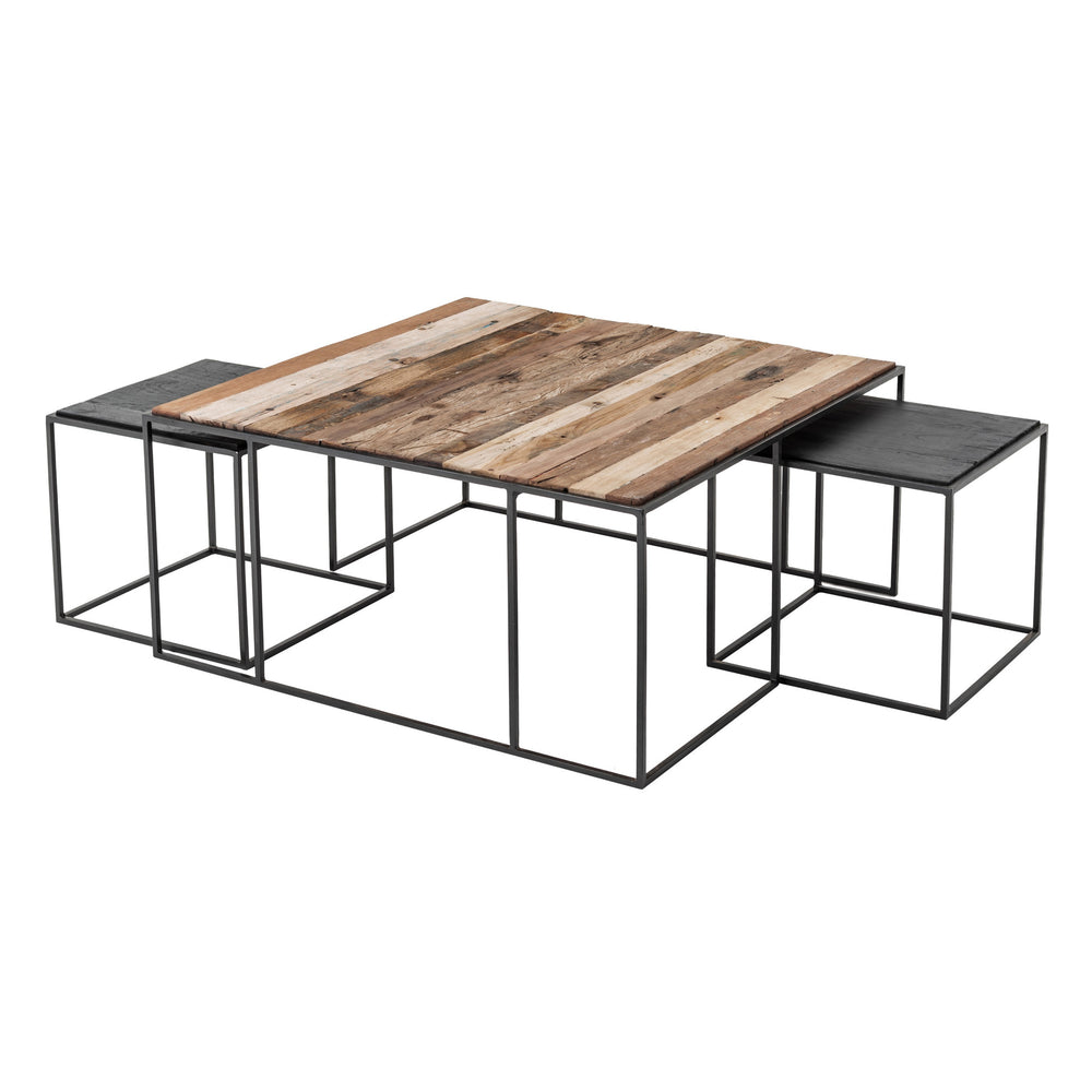 Set of Three 39" Brown And Black Solid Wood And Iron Square Nested Coffee Tables - Homeroots - Flyclothing LLC
