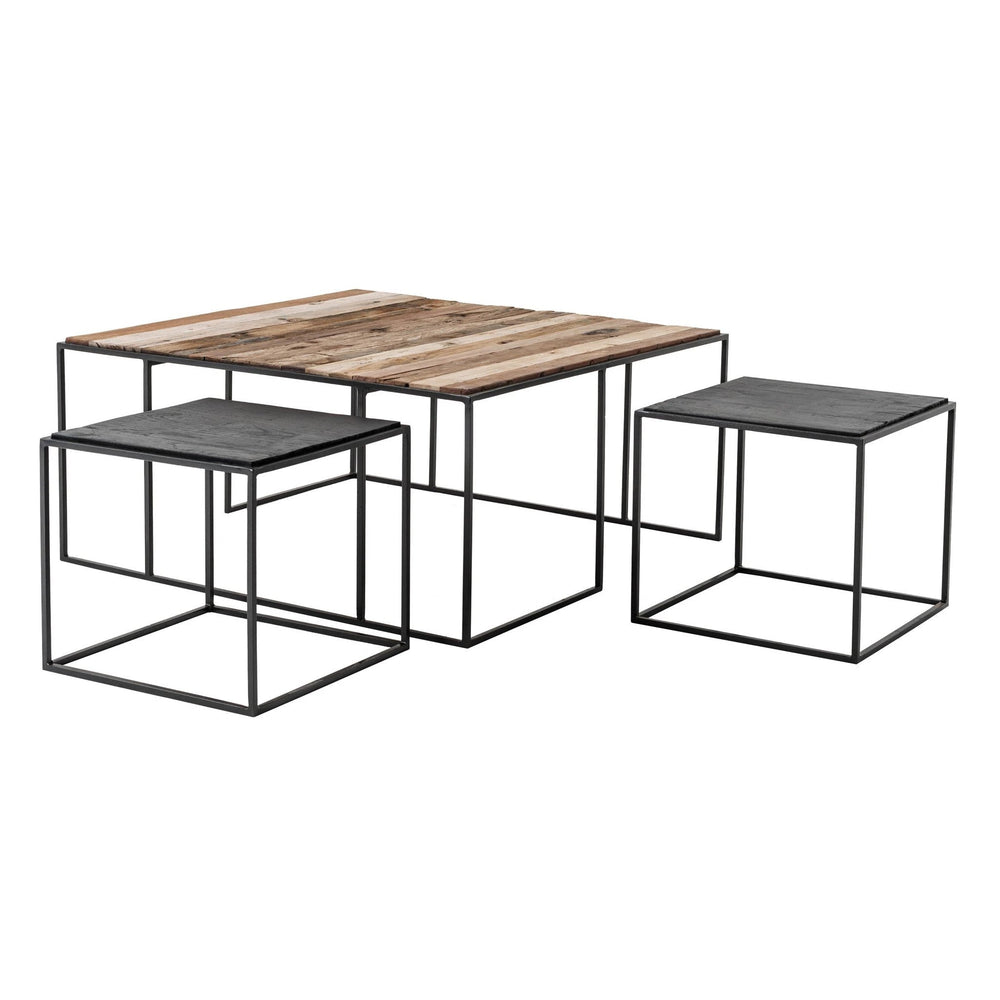 Set of Three 39" Brown And Black Solid Wood And Iron Square Nested Coffee Tables - Homeroots - Flyclothing LLC