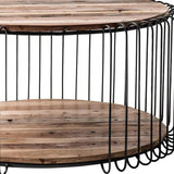 32" Natural And Black Solid Wood And Steel Round Coffee Table With Shelf - Homeroots - Flyclothing LLC