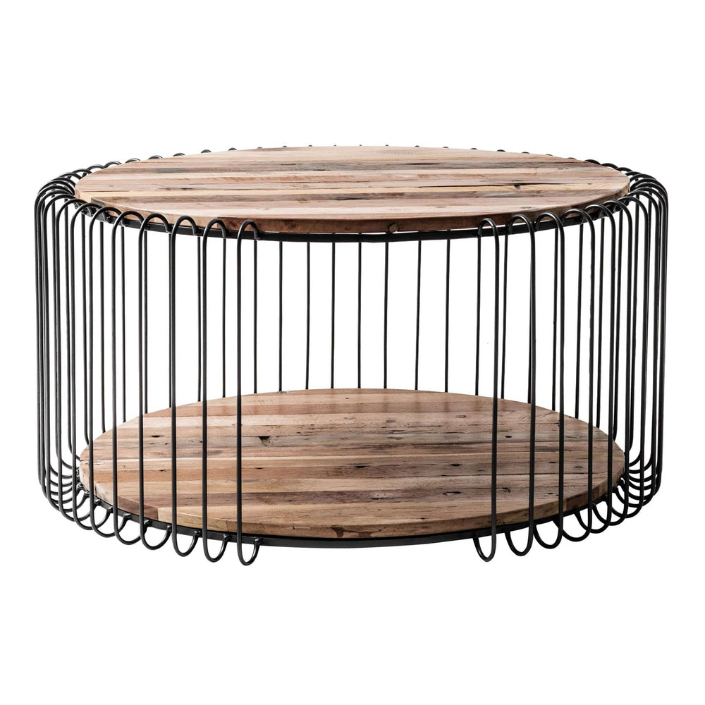 32" Natural And Black Solid Wood And Steel Round Coffee Table With Shelf - Homeroots - Flyclothing LLC