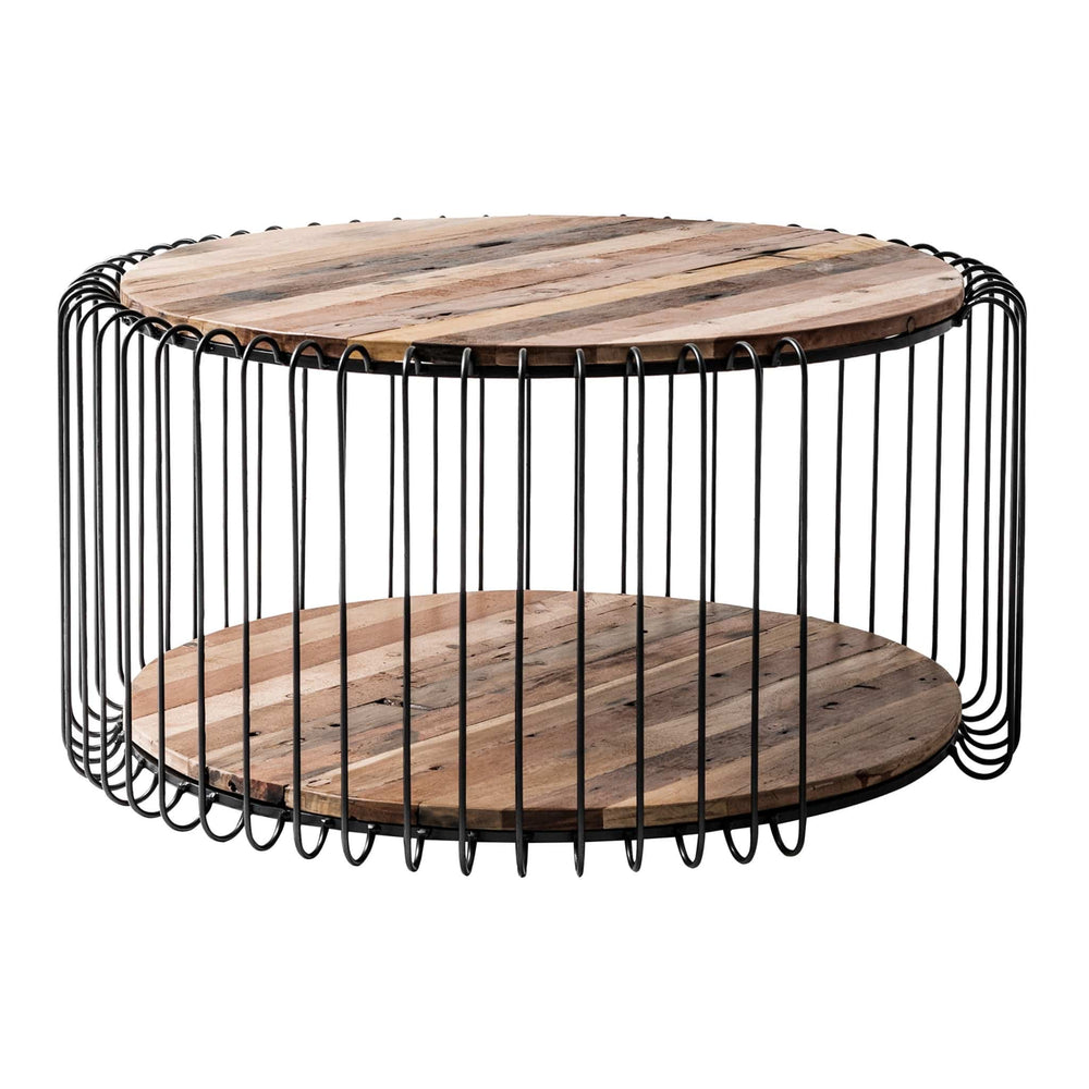 32" Natural And Black Solid Wood And Steel Round Coffee Table With Shelf - Homeroots - Flyclothing LLC