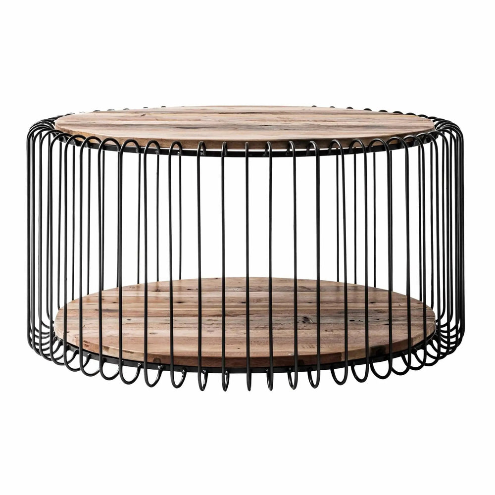 32" Natural And Black Solid Wood And Steel Round Coffee Table With Shelf - Homeroots - Flyclothing LLC