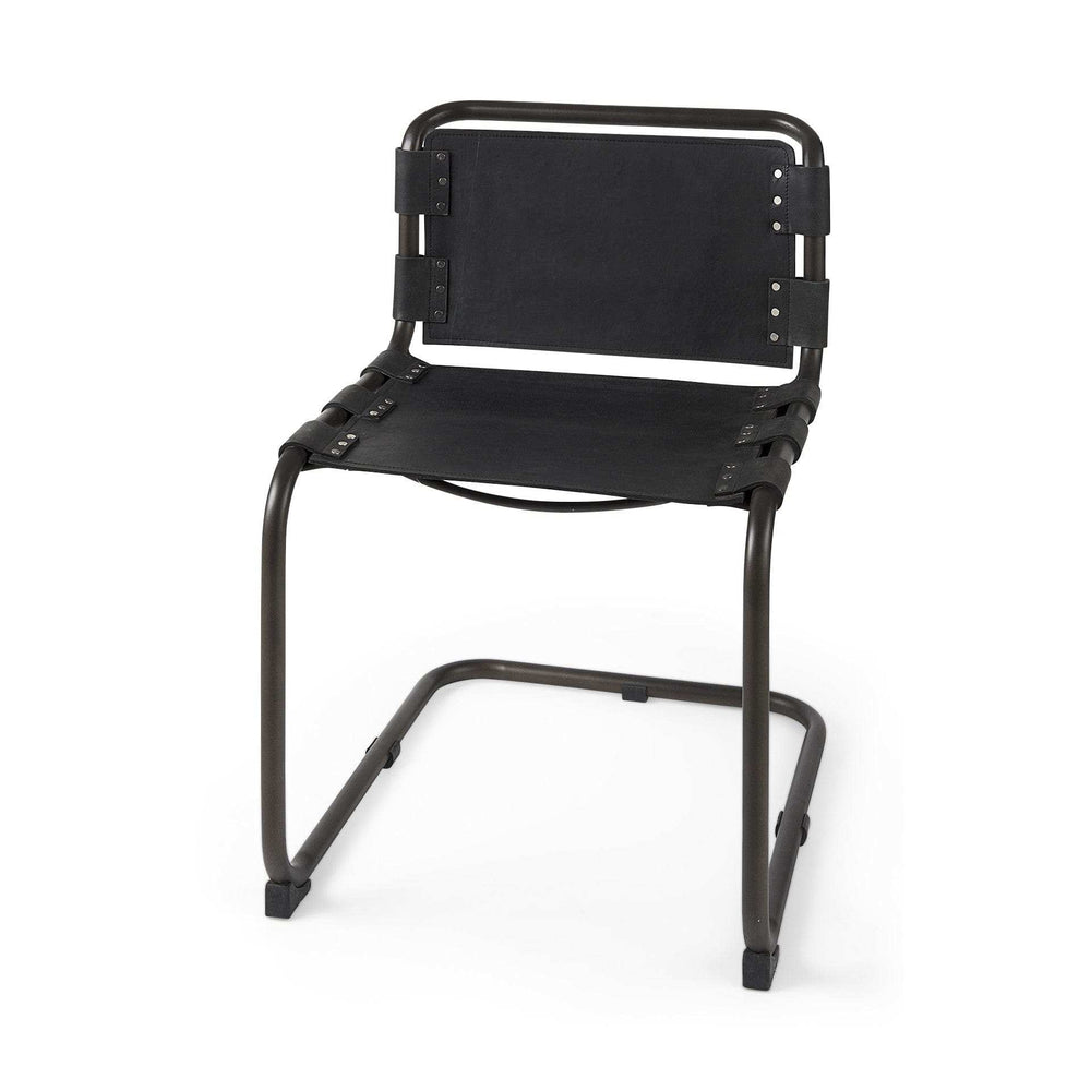 Black Leather Metal Open Back Dining Side Chair - Homeroots - Flyclothing LLC