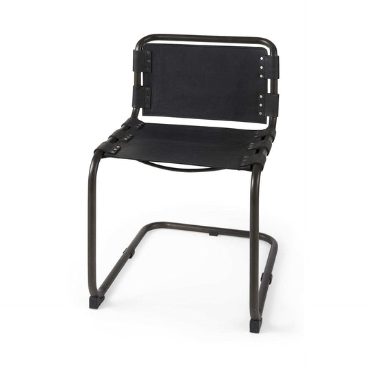 Black Leather Metal Open Back Dining Side Chair - Homeroots - Flyclothing LLC