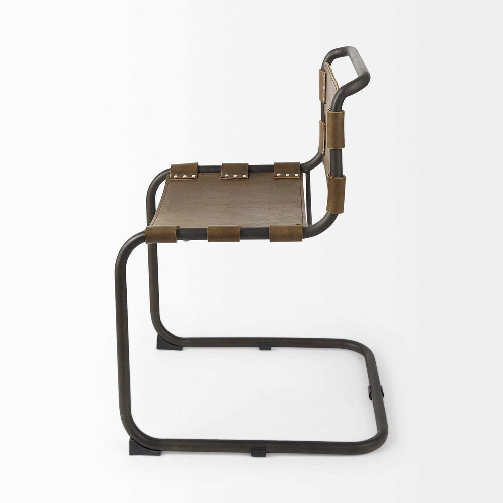 Brown And Black Leather Metal Open Back Dining Side Chair - Homeroots - Flyclothing LLC