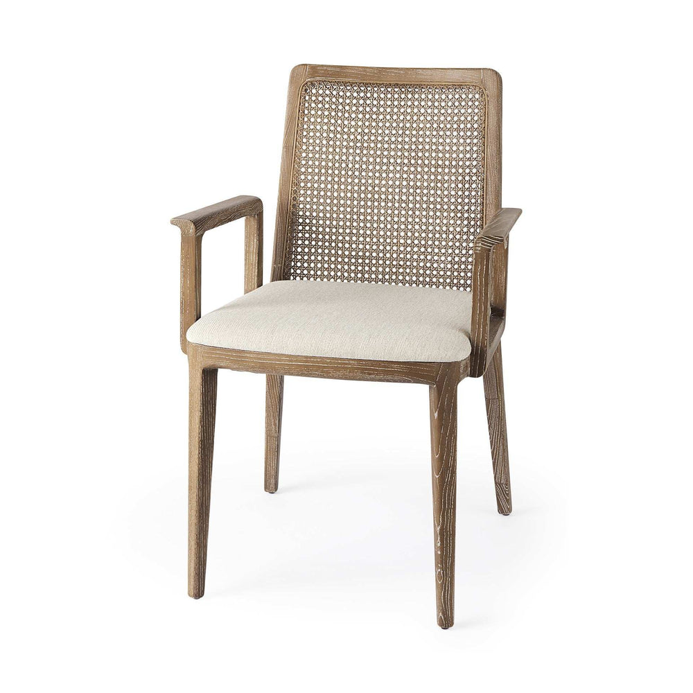 Light Natural and Cream Uholstery and Cane Dining Armchair - Homeroots - Flyclothing LLC