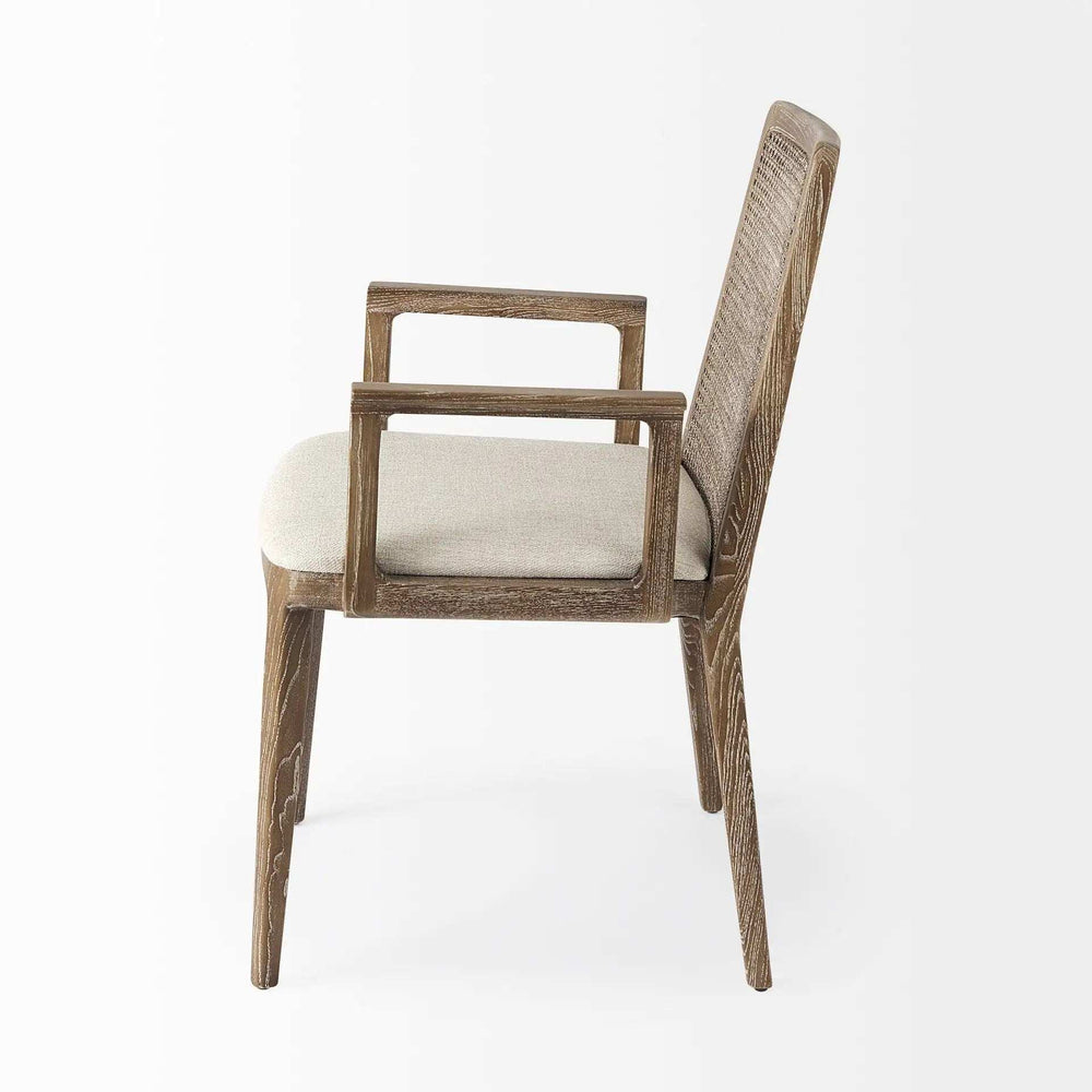 Light Natural and Cream Uholstery and Cane Dining Armchair - Homeroots - Flyclothing LLC