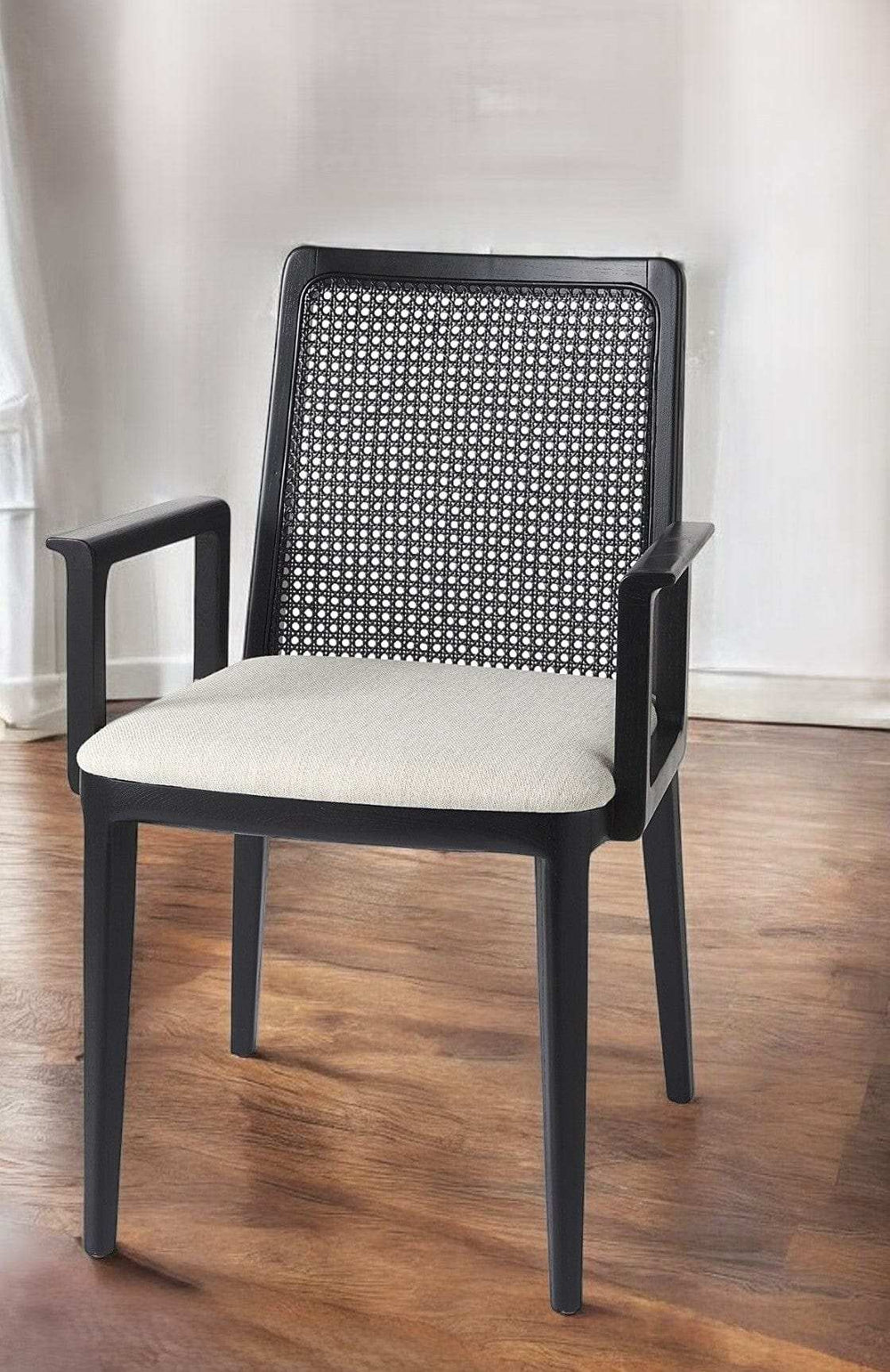 Black and Cream Uholstery and Cane Dining Armchair - Homeroots - Flyclothing LLC